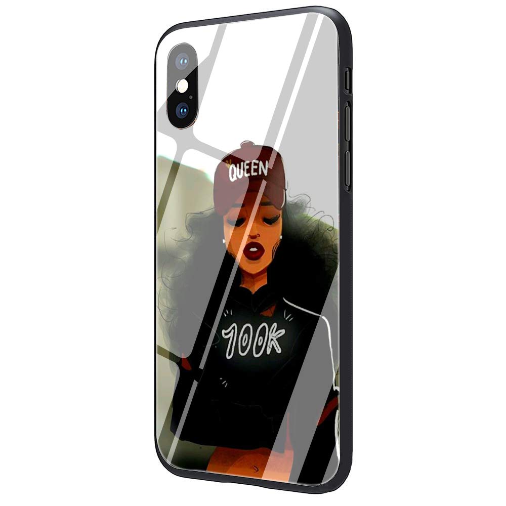 Queen Afro Melanin Poppin Black Girl Tempered Glass Phone Case Cover for iPhone 11 Pro Max Xs XR X 8 7 6 6S Plus (G4,for iPhone 11)