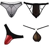KHUFUZI Men's 4 Styles Pack Mesh Thongs Lingerie Breathable Briefs Sexy Underwear See-Through Hot Underpants for Boyfriend Husband