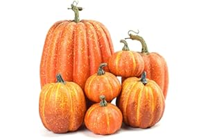 woshilaocai 7PCS Artificial Pumpkins Décor Fall Harvest Thanksgiving/Halloween Holiday Farmhouse Decorations for Home (Orange)