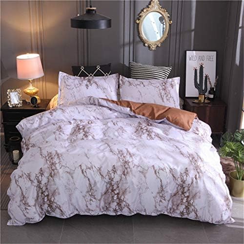 Queen Size Bed Set Brown Marble Printed Luxury Bedding Set King Size Bed Linen Single Duvet Cover Sets with Pillowcase Type 3 UK Double 3pcs