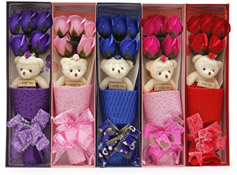Romantic Pink Flower Bouquet Scented Roses Gift Box With Cute Teddy Bear Best Anniversary Birthday Mother’s Day Valentine’s Gift sf502a
