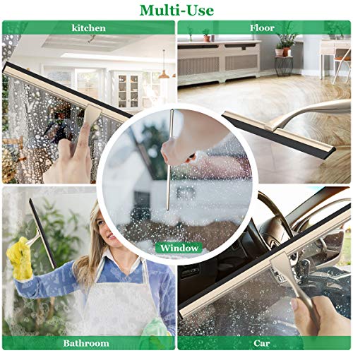 LPOLER Shower Squeegee, All-Purpose Stainless Steel Shower Cleaner for Shower Doors, Bathroom, Window, Mirror and Car Glass, Longer Handle with Hook and Screwdriver - 14 Inches (Gold) - Thumbnail 6