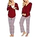 Maternity Nursing Pajama Set,Crytech Soft Comfy Solid Long Sleeve V Neck Wrap T-Shirt Top for Breastfeeding Casual Loose Striped Pants Sleepwear Nightgown Pjs Set for Preganct Women (Large, Red)thumb 2