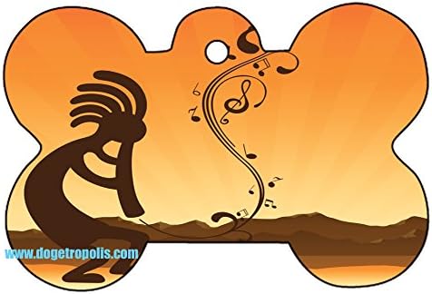 Kokopelli Dance Music Sprit Sun Logo Dog Pet Cat ID Tag Bone Shape Image Photo Personalized with Key Ring