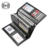 Wallets for Women Rfid Blocking Genuine Leather Long Ladies Wallet Purse with Wristlet Strap Bifold