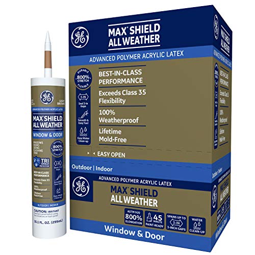 GE Max Shield All Weather Siliconized Acrylic Latex Sealant Caulk, Light Brown, 10.1oz - Thumbnail 2