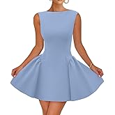 ZESICA Women's 2026 Summer Sleeveless Cocktail Mini Dress Boat Neck Backless Swing A Line Wedding Club Party Short Dresses