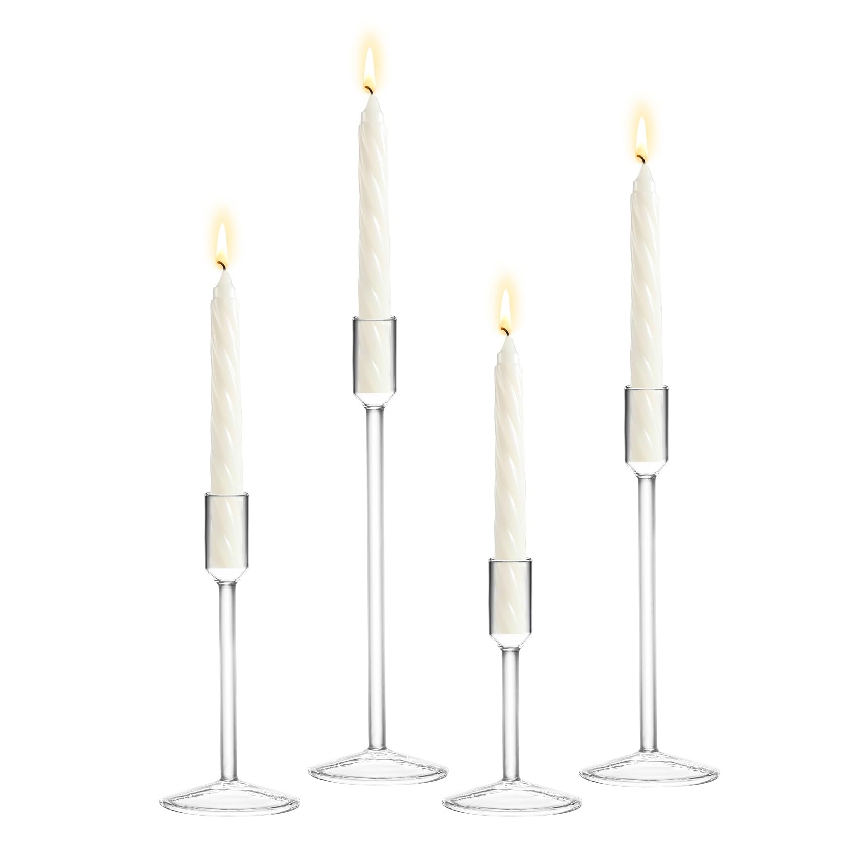 Taper Candle Holders for Table Centerpiece, 4Pcs Glass Candle Holder Candlestick Holders, Clear Tall Candle Holder Sets for Wedding Christmas Party Event Home Decorations