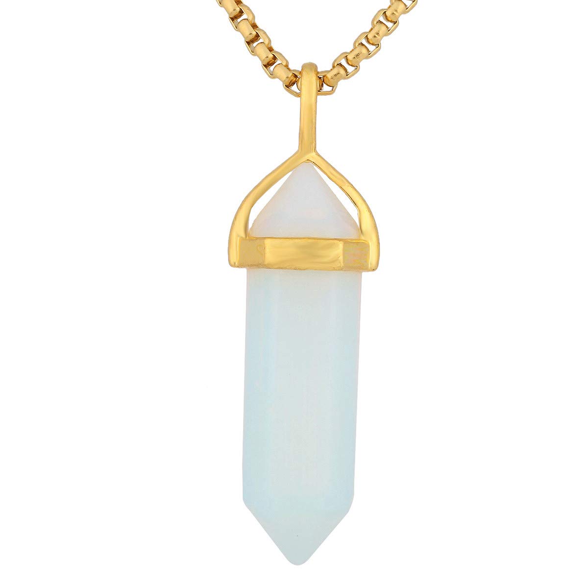 KYEYGWO Pack of 2 Crystal Points Stone Pendants Necklace for Women and Men, Opalite Stone Pendants with Chain 19"