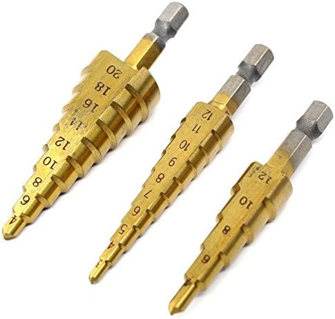 Titanium Step Drill Bit Set, 3-Piece Set &amp; Automatic Center Punch Power Drills Tools by qiuhai