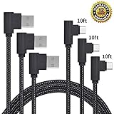 USB 90 Degree Type C Cable, VPR Right Angle USB to Micro USB Fast Charger Cord nylon braided for Samsung Galaxy S8/ S8+ Plus, Note 8, Z981, LG G6 G5, Nintendo Switch, Nexus 6P 5X (Black3Pack10ft)