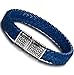 FIBO STEEL Handmade Braided Leather Cuff Bracelet with Clasp, Unique Stylish Jewelry for Men & Women - 11.5mm Width, 7.5/8.0/8.5 Length - Black/Blue