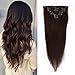16 inches Clip in Hair Extensions Remy Human Hair - 70g 7pcs 16 Clips Straight Thick 100% Real Human Hair Extensions for Women Dark Brown #2 Color