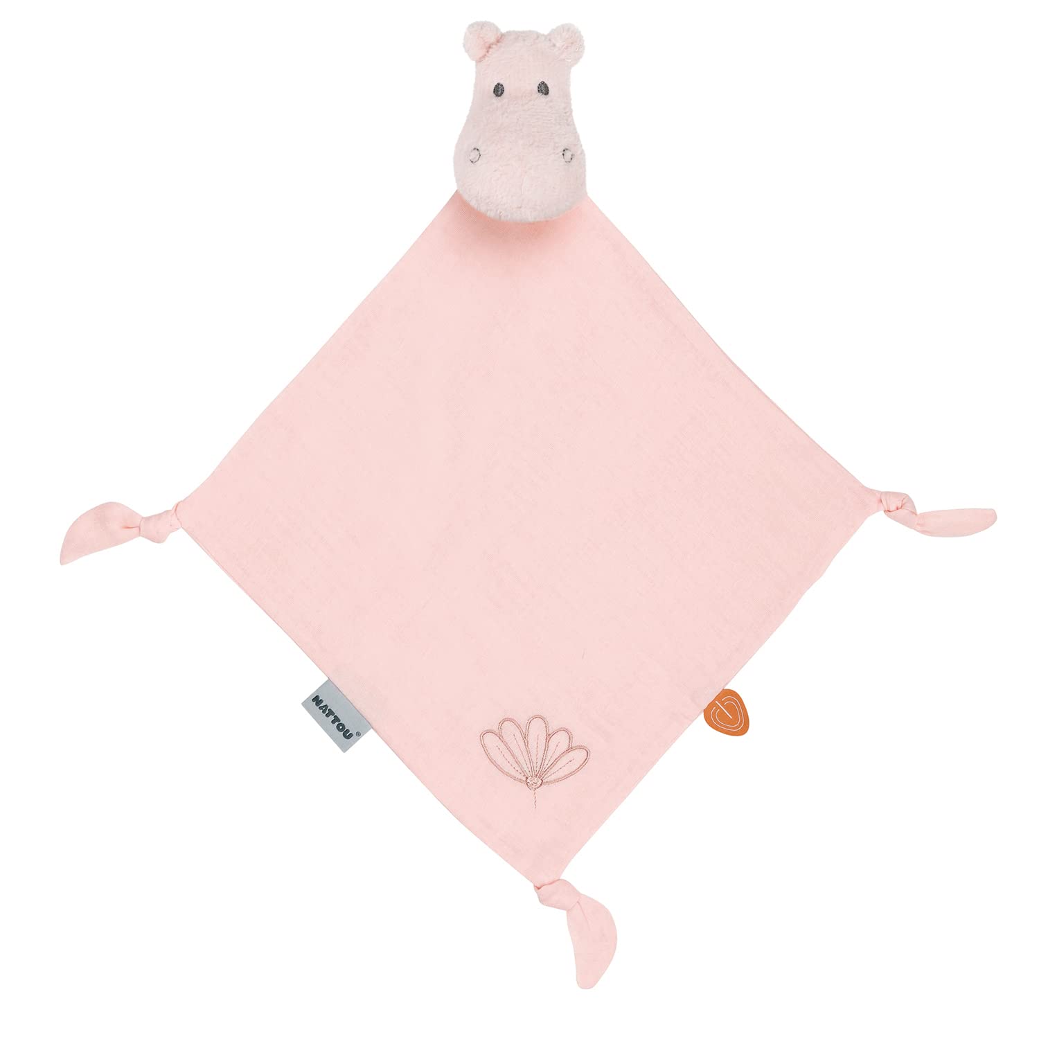 Nattou Large Snuggle Cloth, Cotton (Muslin) and Polyester, Hippo-Susie, Companion from Birth, Approx. 30 x 30 cm, Susie and Bonnie Collection, Pink