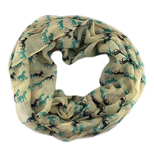 PendantScarf Women's Fashion Animal Horse Print Loop Ring Infinity Scarf (Ivory)