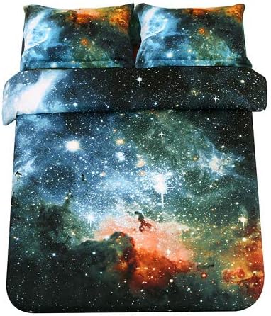 Sandyshow Galaxy Quilt Cover Galaxy Duvet Cover Galaxy Sheets Space Sheets Outer Space Bedding Set Fitted/Flat sheet with 2 Matching Pillow Cases Queen Size(Comforter Not Include) (Fitted Sheet, 2)