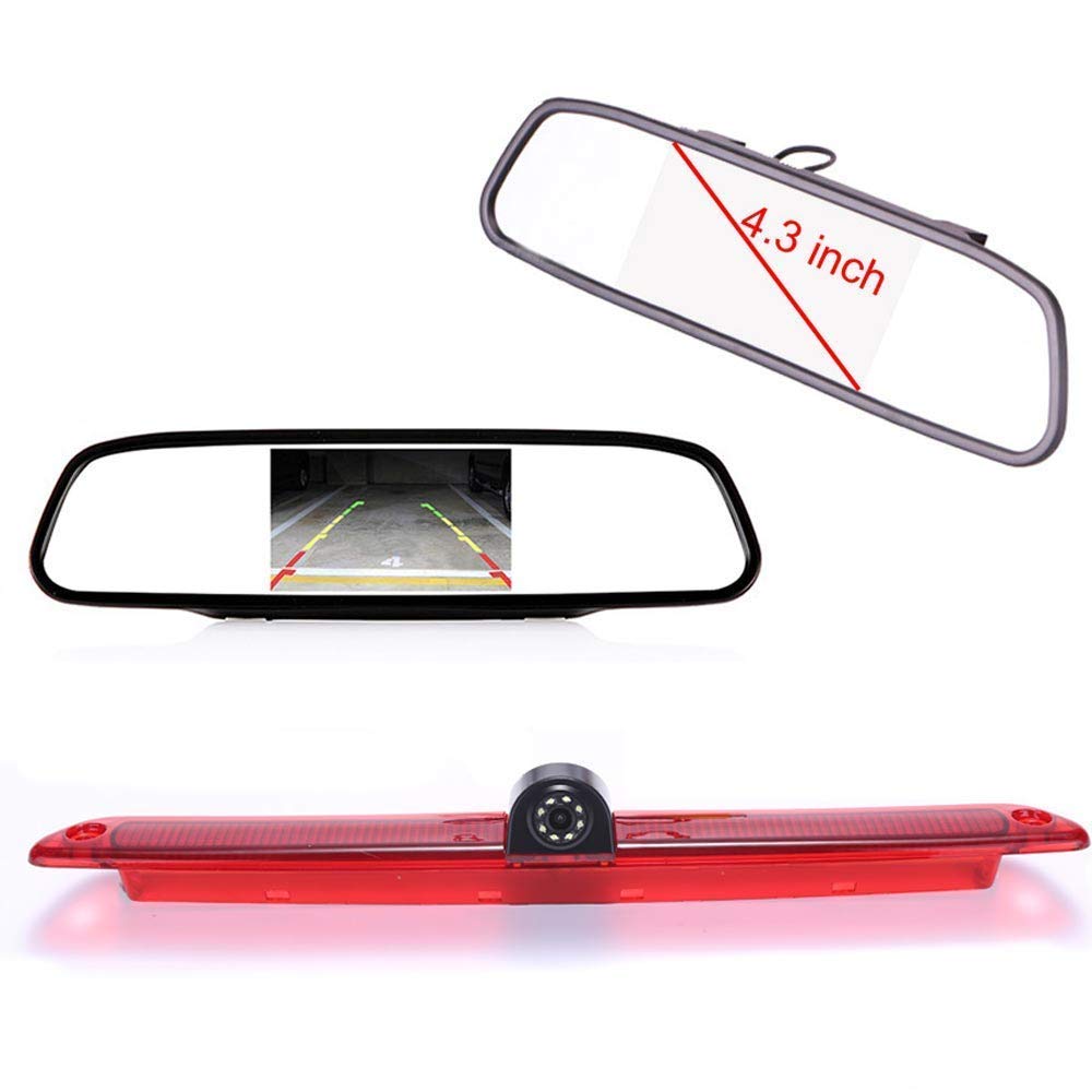 Car Third Roof Top Mount Brake Lamp Rear View Backup Camera for Mercedes Benz Sprinter W906/VW Crafter (Reversing Camera+4.3 '' rearview mirror)