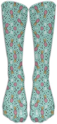 Tropical Hawaiian Aqua Blue And Pink Pineapple Summer Fruit Geometric Arrow Pattern Print Giftwrap Compression Socks For Men &amp; Women- Best For Running,Athletic,Medical,Pregnancy And Travel