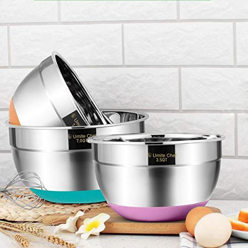 Mixing Bowls with Airtight Lids, 4 Piece Stainless Steel Large NonSlip