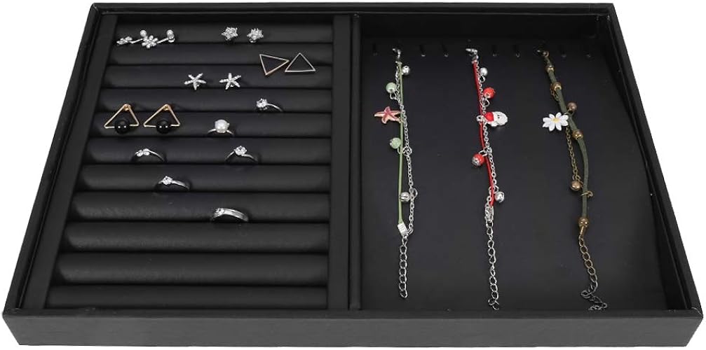 Amazon Co Jp リングボックス3色ジュエリーディスプレイトレイジュエリーディスプレイトレイブレスレットリングイヤリングネックレスホルダー収納 プレートケースジュエリー 時計 アクセサリー用収納ボックス ブラック ジュエリー