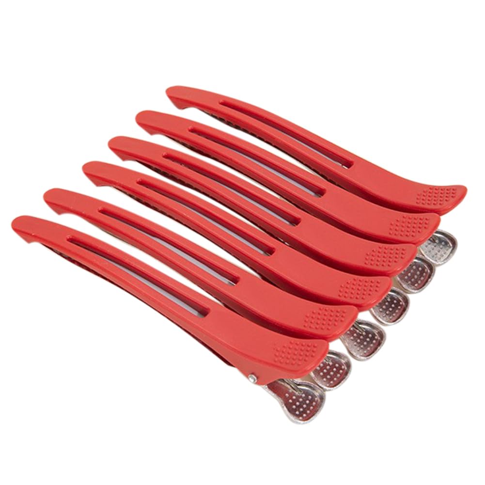 XIZONLIN 6Pcs Hair Clips for Styling Sectioning Non Slip No-Trace Duck Billed Hair Clips Hair Cutting Clips for Hairdresser Women Men Girls Salon Home Hair Dying Accessories Red