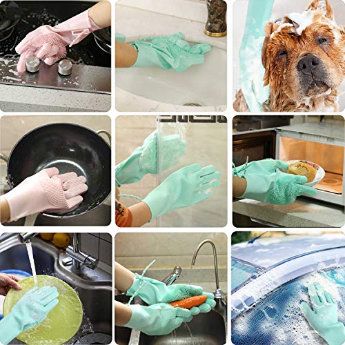 Silicone Magic Dishwashing Gloves with Scrubber, Latex Free Scrub Cleaning Gloves |Reusable Rubber|BPA Free| Multi-use for Restaurant/Kitchen/Bathroom/Toilet/Car Wash/Pet Hair Care Dog Grooming - Thumbnail 5