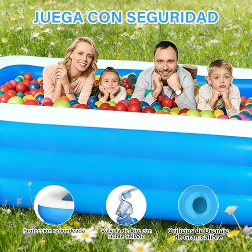 GALASALA Alberca para Niños, 210 × 140 × 60 Cm, Albercas Grandes Familiares, Piscina Rectangular de Tres Niveles, con Bolsa de Almacenamiento, Albercas Inflables para Niños, Fiesta Acuática de Verano