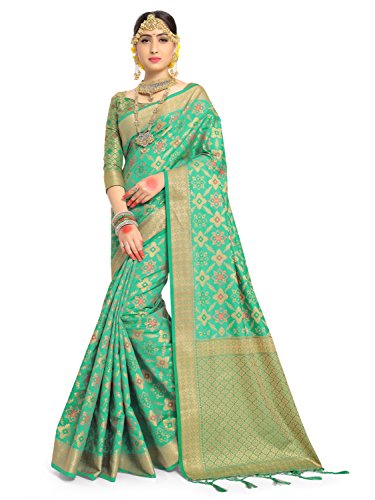 ELINA FASHION Sarees for Women Patola Art Silk Woven Work Saree l Indian Wedding Ethnic Sari with Blouse Piece (Green)