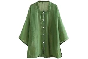 FAVIPT Women's 3/4 Sleeve Cotton Linen Blouses Dressy Casual Round Neck Tunic Shirt Summer Fashion 2024 Loose T Shirts Tops