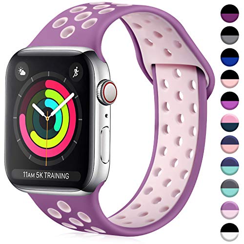 قیمت و خرید ilopee سازگار با دستبند سیلیکونی Premium Apple Watch 38mm 40mm،  iWatch Series 5 4 3 2 1، بنفش روشن / صورتی روشن، S / M برند ilopee | مالتینا