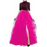 Qmker Women's Long Tutu Tulle Skirt A Line Floor Length Black Special Occasion Night Out fold Skirt