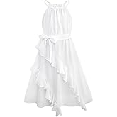 Girls Dresses Tween Halter Tie Back Tiered Ruffle A-Line Flowy Dress Summer Sleeveless Sundress Size 5-14 Years