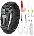 Paracord Bracelet Emergency Kit 17 pcs Survival Gear by A2S - Ultimate Survival Series includes 12 pcs Fishing Gear & Baits - Emergency Food Preparedness for all (Black, Large 9.5