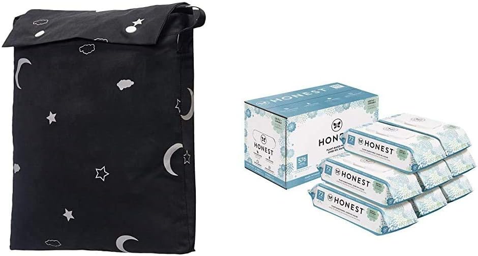 AmazonBasics Portable Baby Travel Window Blackout Blind Shades with Suction Cups - Moon & Stars, 1-Pack & The Honest Company, Baby Wipes, Hypoallergenic Honest Wipes,576 Count
