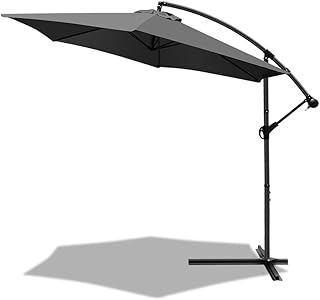 VOUNOT Ampelschirm 300 cm, Sonnenschirm mit Kurbelvorrichtung, Kurbelschirm mit Schutzhülle, Sonnenschutz UV-Schutz, Grau