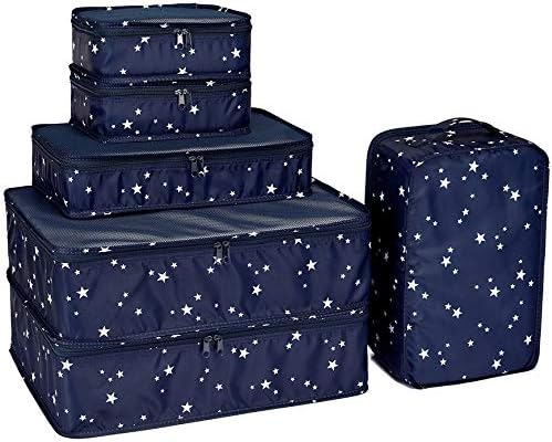 Packing Cubes 6 Set-TZbonjourney-Travel Luggage Packing Organizers with Shoe Bag (Star)