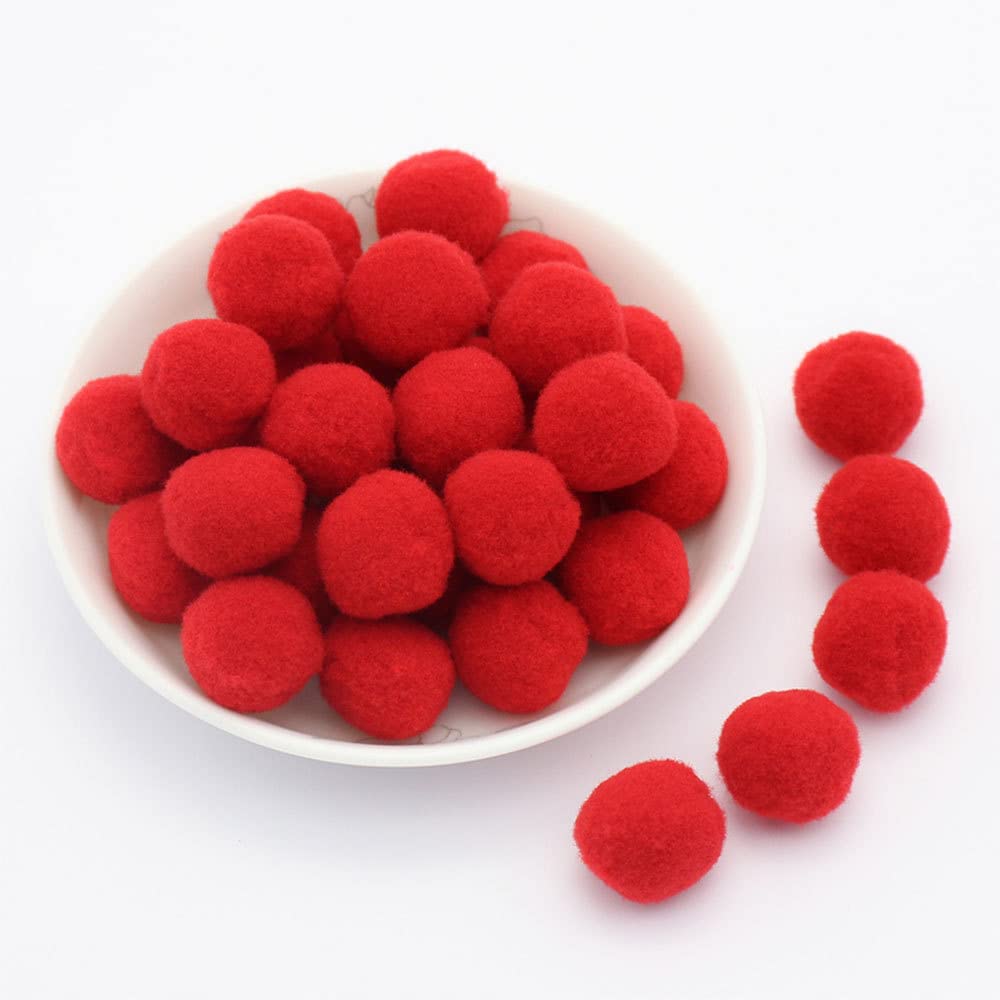 15 mm, approx. 144 pieces, colourful mini pompoms for crafts, felt balls, colourful pom pom balls, small pompoms, fluffy plush balls for decorating, sewing, DIY, creative crafts, red