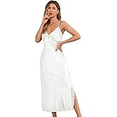 Kasual Womens Satin Nightgown Sexy Lingerie Sleepwear Spaghetti Strap Nightdress V Neck Chemises Silky Long Slip Dress