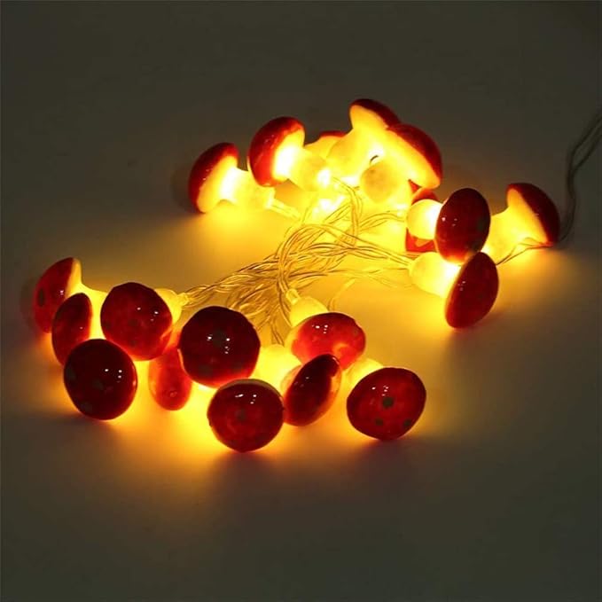 Mushroom String Lights, 20LEDs Halloween Christmas Decorations Battery