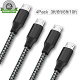 Micro USB Cable YouHo,4Pack 3FT 6FT 6FT 10FT Long Premium Nylon Braided Android Charger USB to Micro USB Charging Cable Samsung Charger Cord for Samsung Galaxy S7 Edge/S7/S6/S4/S3,Note 3/4/5 - Black