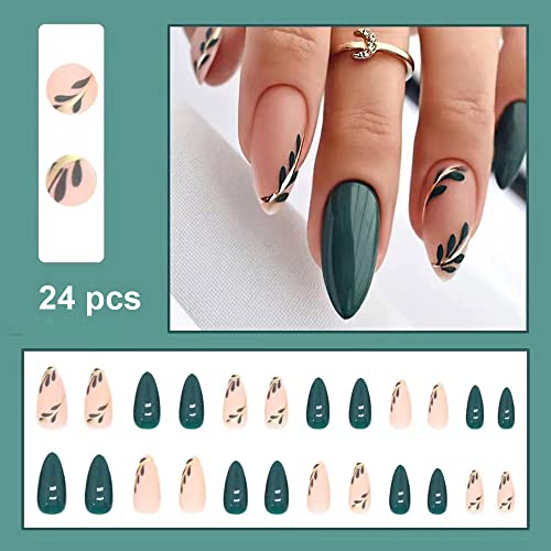 Magrace Press on Nails Medium Almond Fake Nails French Tips False Nails with Designs 24 pcs Stick on Nails for Women - Image 2