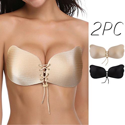 Women's Sexy Reusable Strapless Self Adhesive Silicone Invisible Push-up Bras, Pack of 2,C-Cup