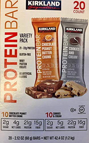 Kirkland Signature Protein Bars, Variety Pack Cookies and Cream & Chocolate Peanut Butter Chunk, 20-Count,