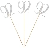 Silver Glitter 92nd Birthday Centerpiece Sticks, 12-Pack Number 92 Table Topper Anniversary Party Decorations