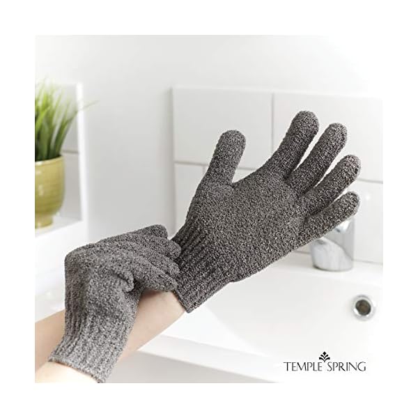 Temple-Spring-Bamboo-Exfoliating-Wash-Gloves-Eco-Exfoliator-Mitt-Natural-BathShower-Scrub-Body-Exfoliation-Hand-Mitten-Beauty-ScrubsLoofah-Ingrown-HairDead-Skin-Remover-Grey Exfoliating Gloves - Bamboo Shower Gloves - Bath and Body Exfoliator Mitts - Scrubs away Ingrown Hair and Dead Skin…
