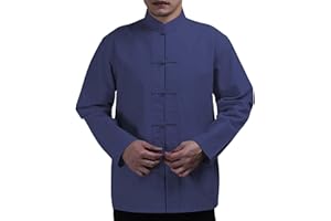 CAOQAO Men's Shirt Tang Suit Shirt Long Sleeve Traditional Kung Fu Uniform Chinese Frog Buttons Lightweight Jacket Summer