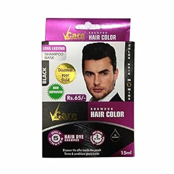 Vcare Shampoo Hair Color, Black, 15ml(pack of 10)