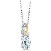 Gem Stone King 2 Tone 10K Yellow Gold and 925 Sterling Silver 1.29 Ct Sky Blue Aquamarine White Lab Grown DiamondPendant