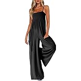 UNIANKIYA One Piece Jumpsuits for Women Spaghetti Strap Overalls Wide Leg Rompers with Pockets Summer Beach Vacation Casual