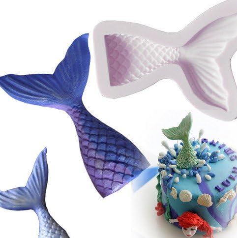 Small Size Christening Mermaid Tail Silicone Mold Fondant Cupcake Cake Decorating Baking Tools Handmade Soap Mold Fish Fork Tail